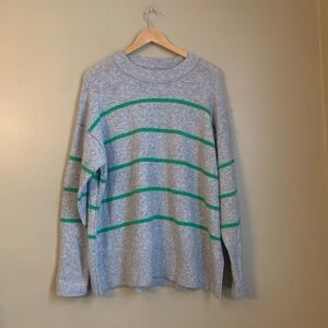 Aerie Gray Green Striped Oversized Sweater Size Small Crew Neck Pullover